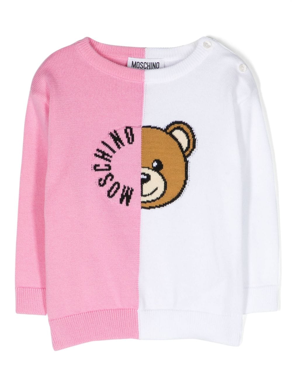 Moschino Babies' Teddy Bear Colour-block Jumper In Rosa