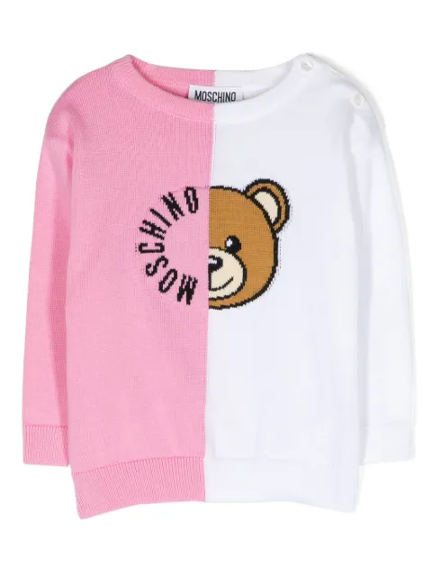 Moschino Kids كنزة متباينة الألوان بزينة تيدي