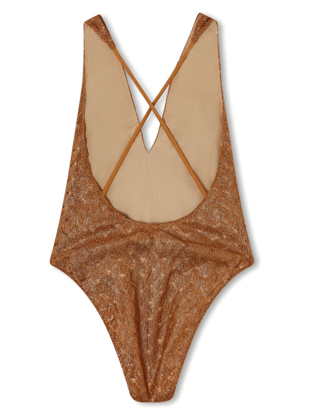 Shop Missoni Lamé-effect Swimsuit In Brown