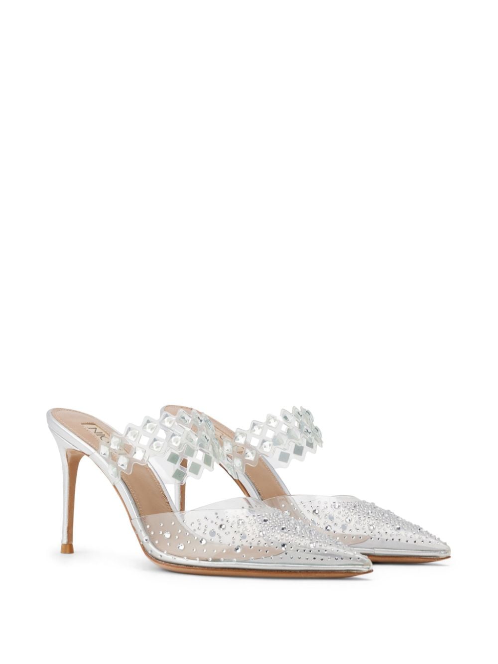 Shop Nicoli Farrow Crystal-embellished Leather Sandals In Silver
