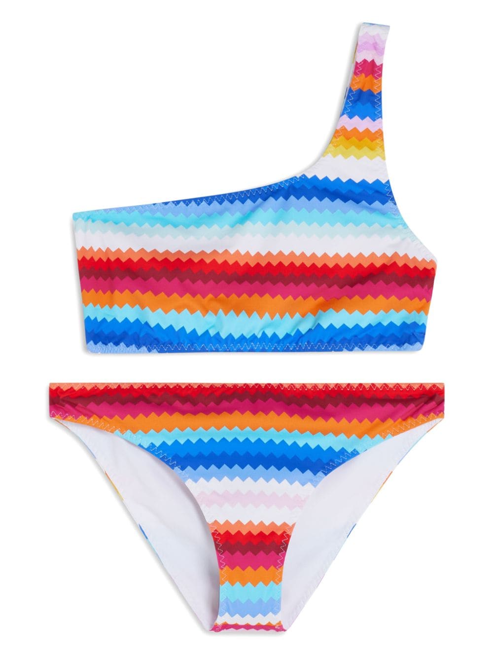Missoni Zigzag-print One-shoulder Bikini In Blue