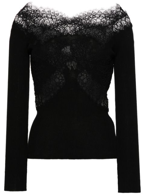 Ermanno Scervino lace-detailing fine-ribbed top
