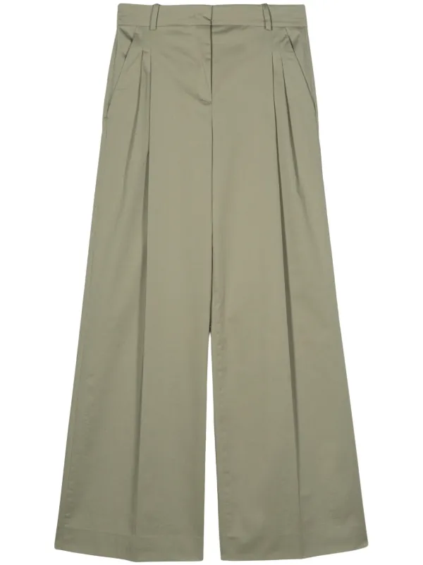 Kiton Poplin Wide-leg Trousers in Green