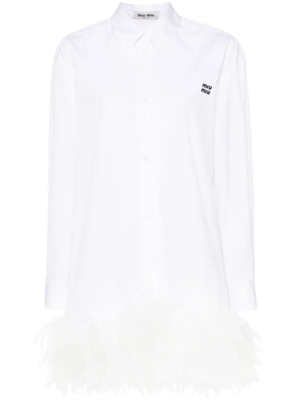 Miu Miu feather trim Mini Shirt Dress White FARFETCH PL