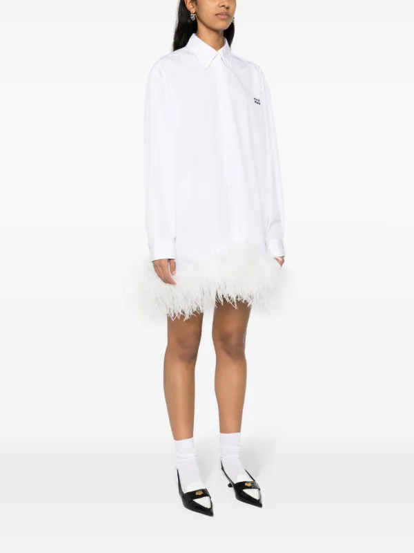 Miu Miu feather trim Mini Shirt Dress White FARFETCH PT