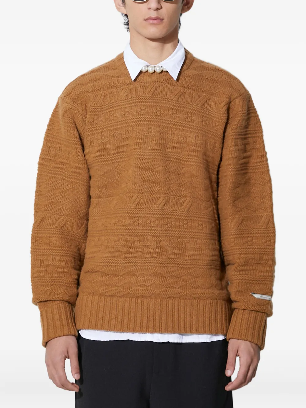 Ader Error Coarse Twisted Knitted Round Neck Sweater In Brown