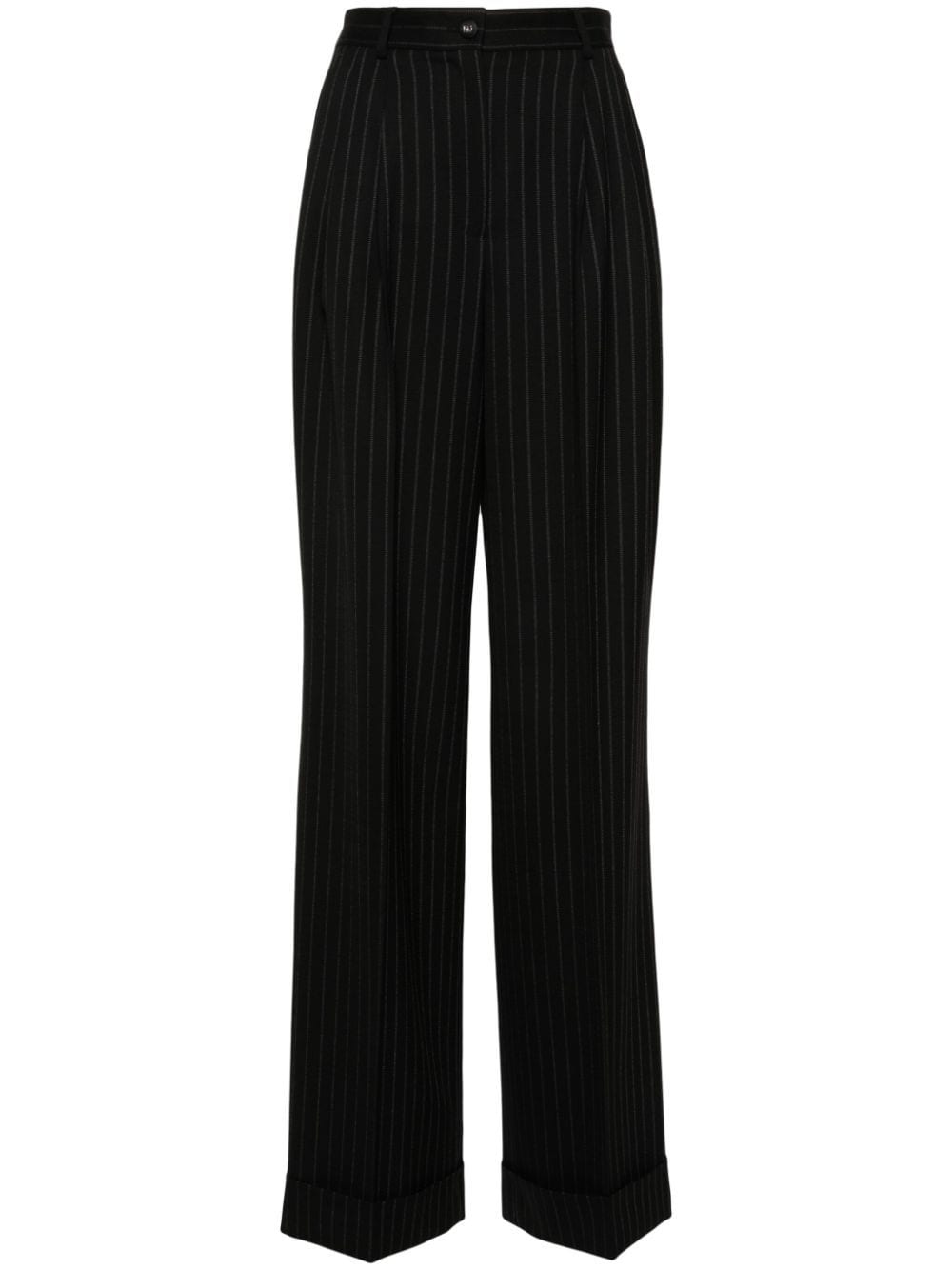Shop Dolce & Gabbana Pinstriped Wide-leg Trousers In Black