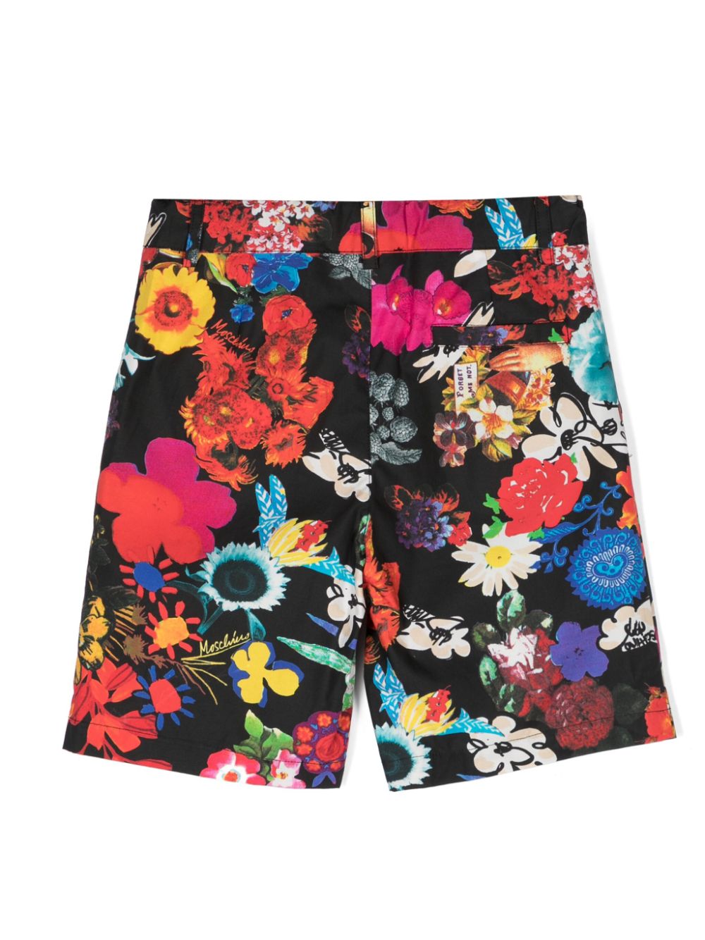 Shop Moschino Floral-motif Cotton Shorts In Black