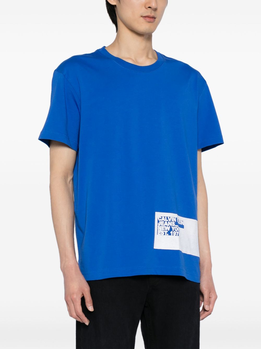 Shop Calvin Klein Stencil Blocking Logo-print T-shirt In Blue