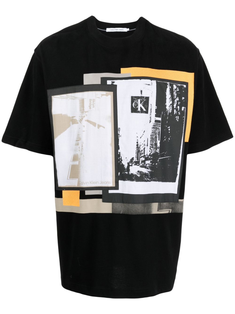 Calvin Klein Connected Layer Cotton T-shirt In Black