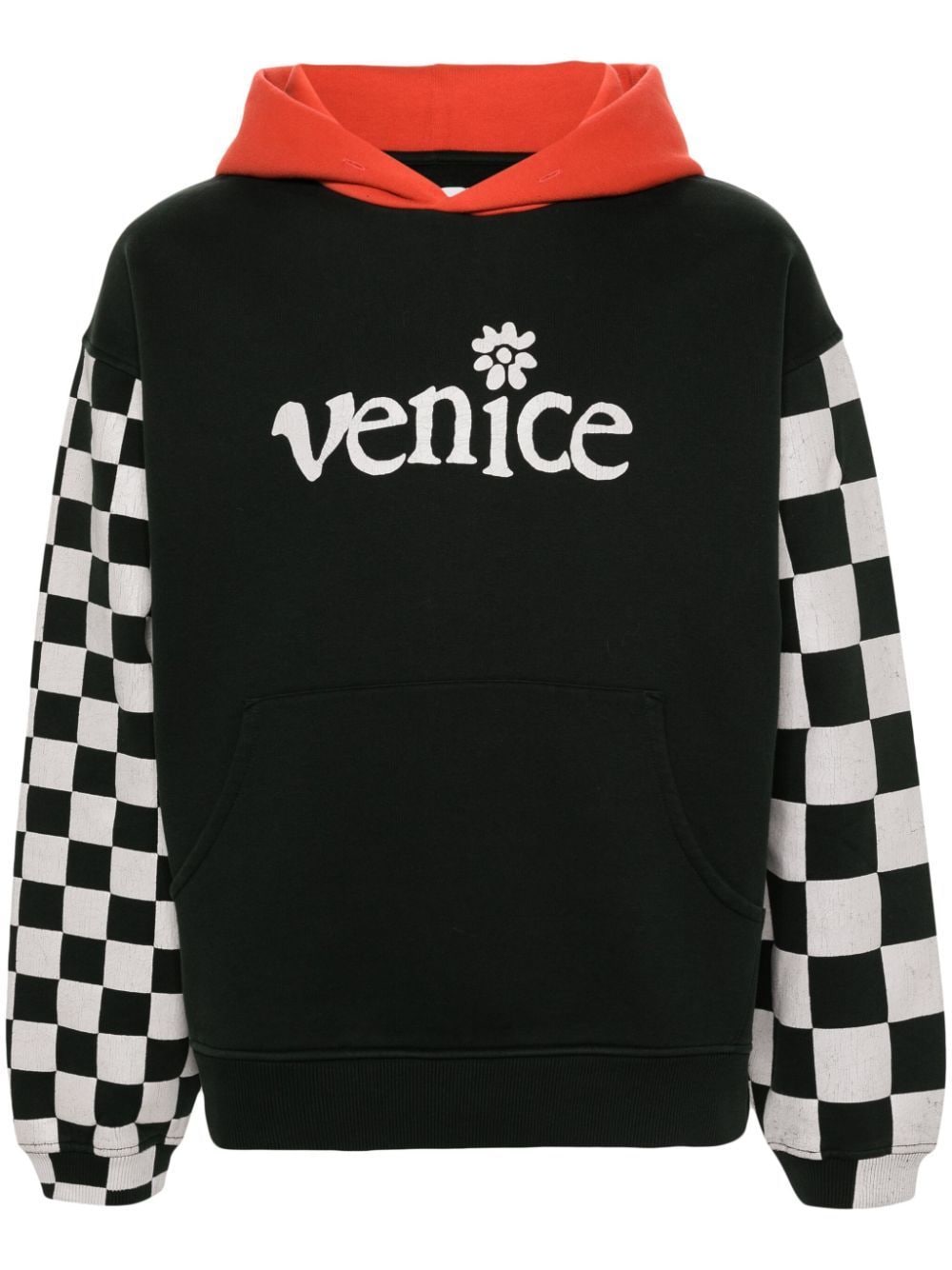 Shop Erl Venice-print Colour-block Hoodie In Black