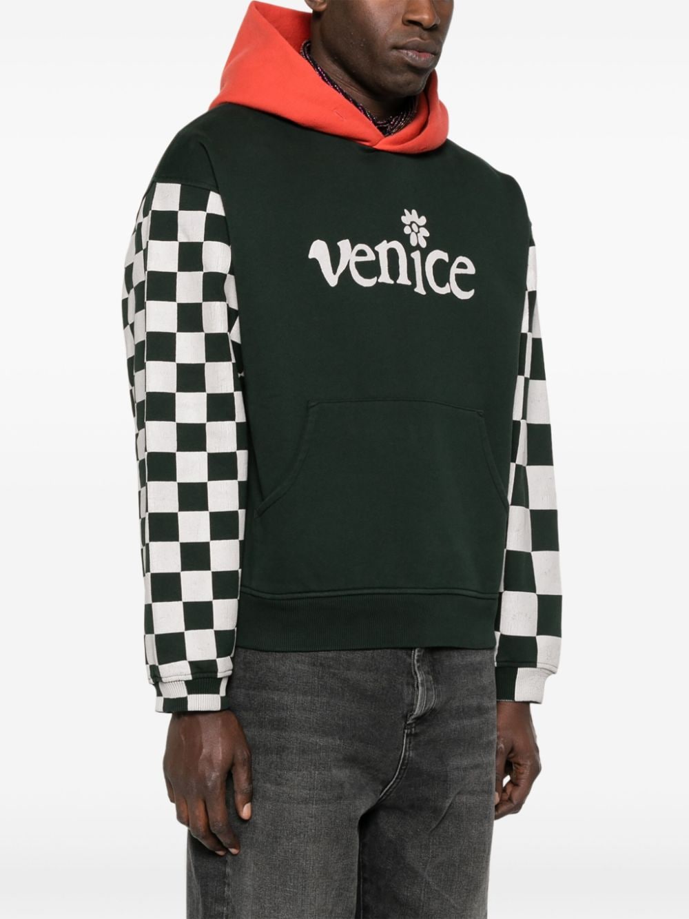 Shop Erl Venice-print Colour-block Hoodie In Black