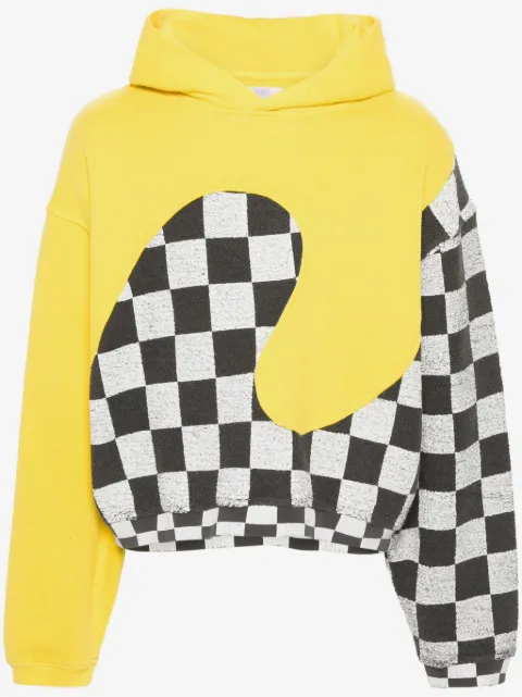 ERL check-pattern panelled cotton hoodie