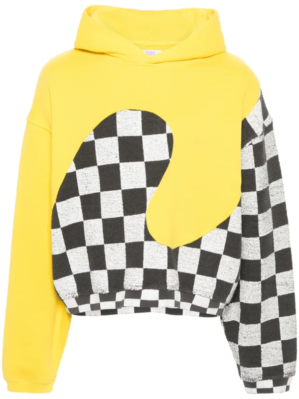 ERL check pattern Panelled Cotton Hoodie Yellow FARFETCH AO