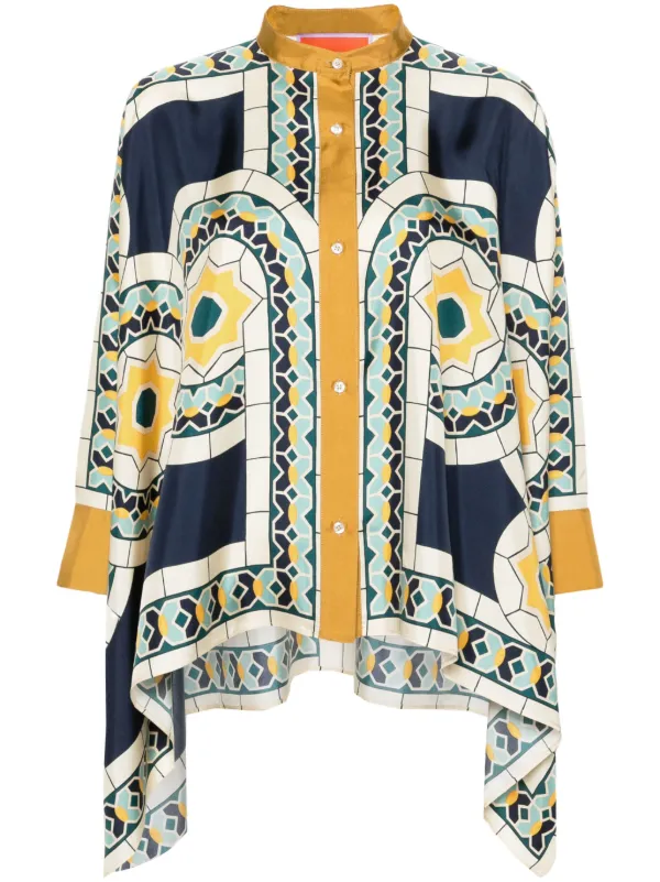 La DoubleJ Foulard Geometric-print Silk Shirt in Blue
