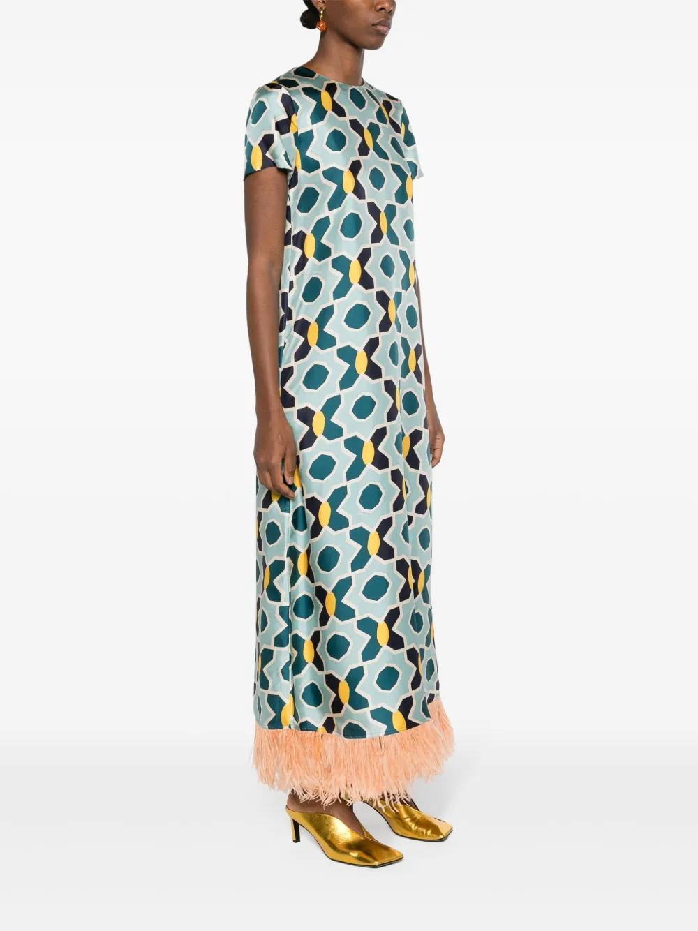 Shop La Doublej Geometric-print Silk Swing Dress In Blue