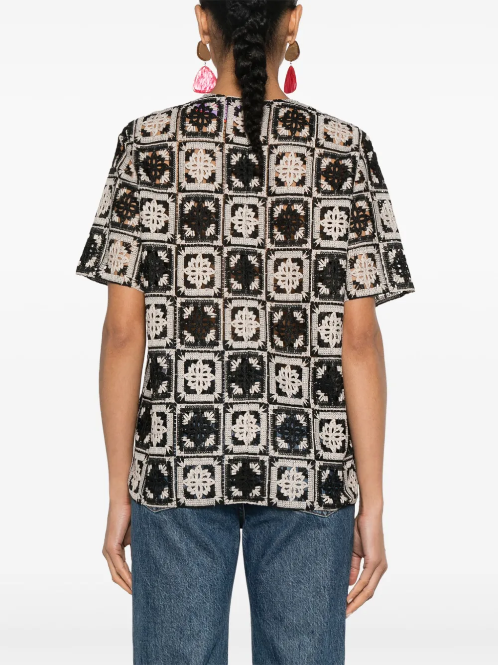 La DoubleJ Macramé T-shirt met print Beige