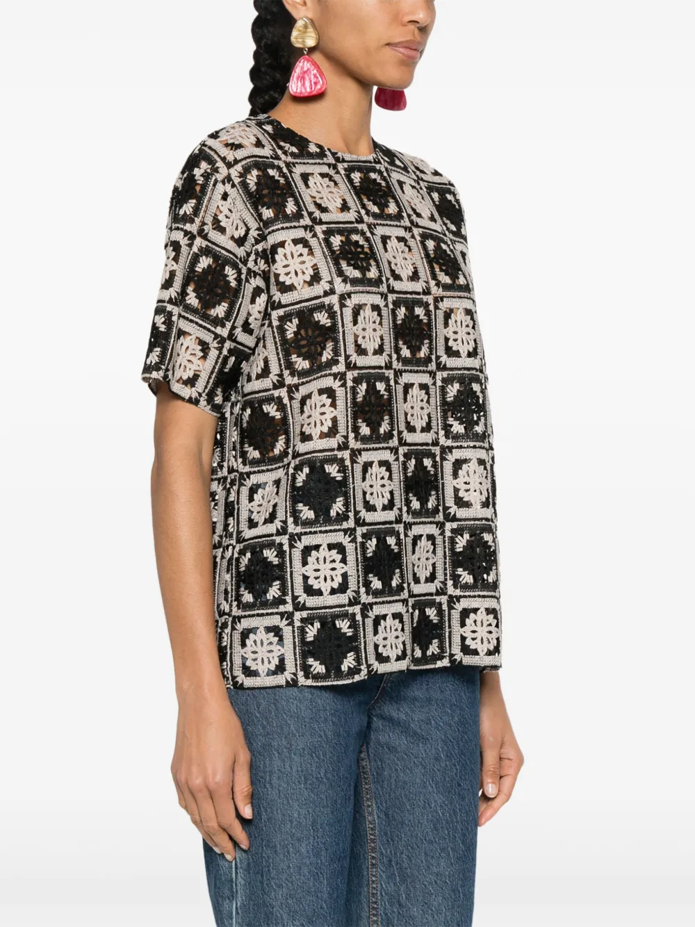 La DoubleJ Macramé T-shirt met print Beige