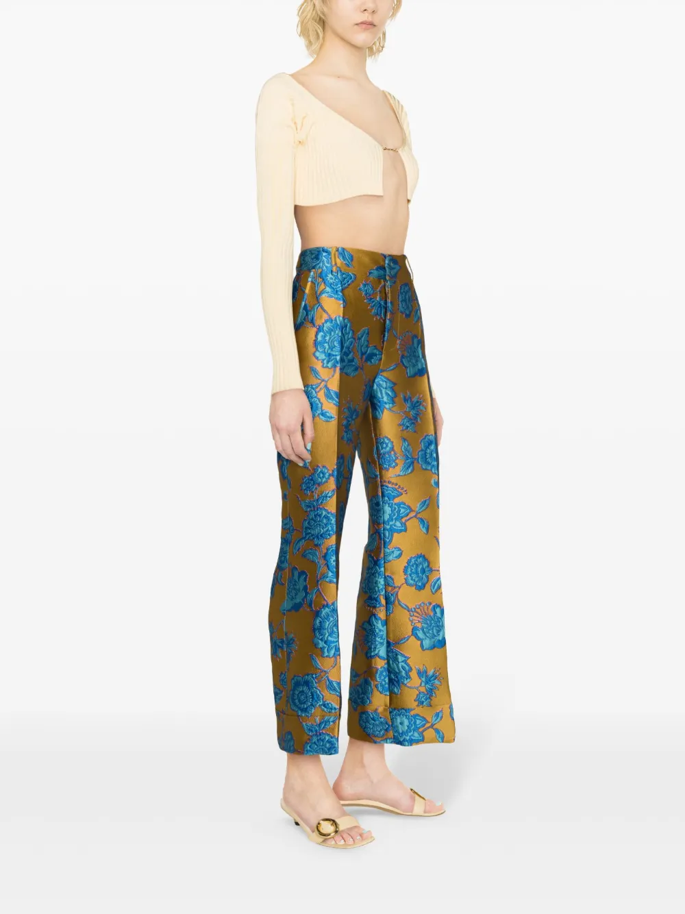 Shop La Doublej Hendrix Jacquard Tailored Trousers In Gold