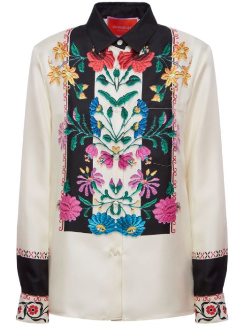 La DoubleJ Boy floral-embroidered silk shirt