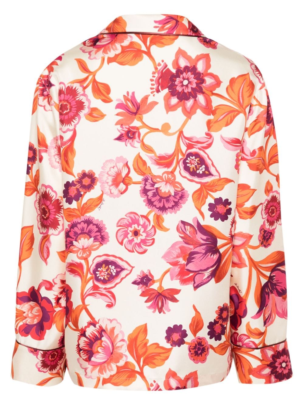 Shop La Doublej Floral-print Silk Pajama Shirt In Neutrals