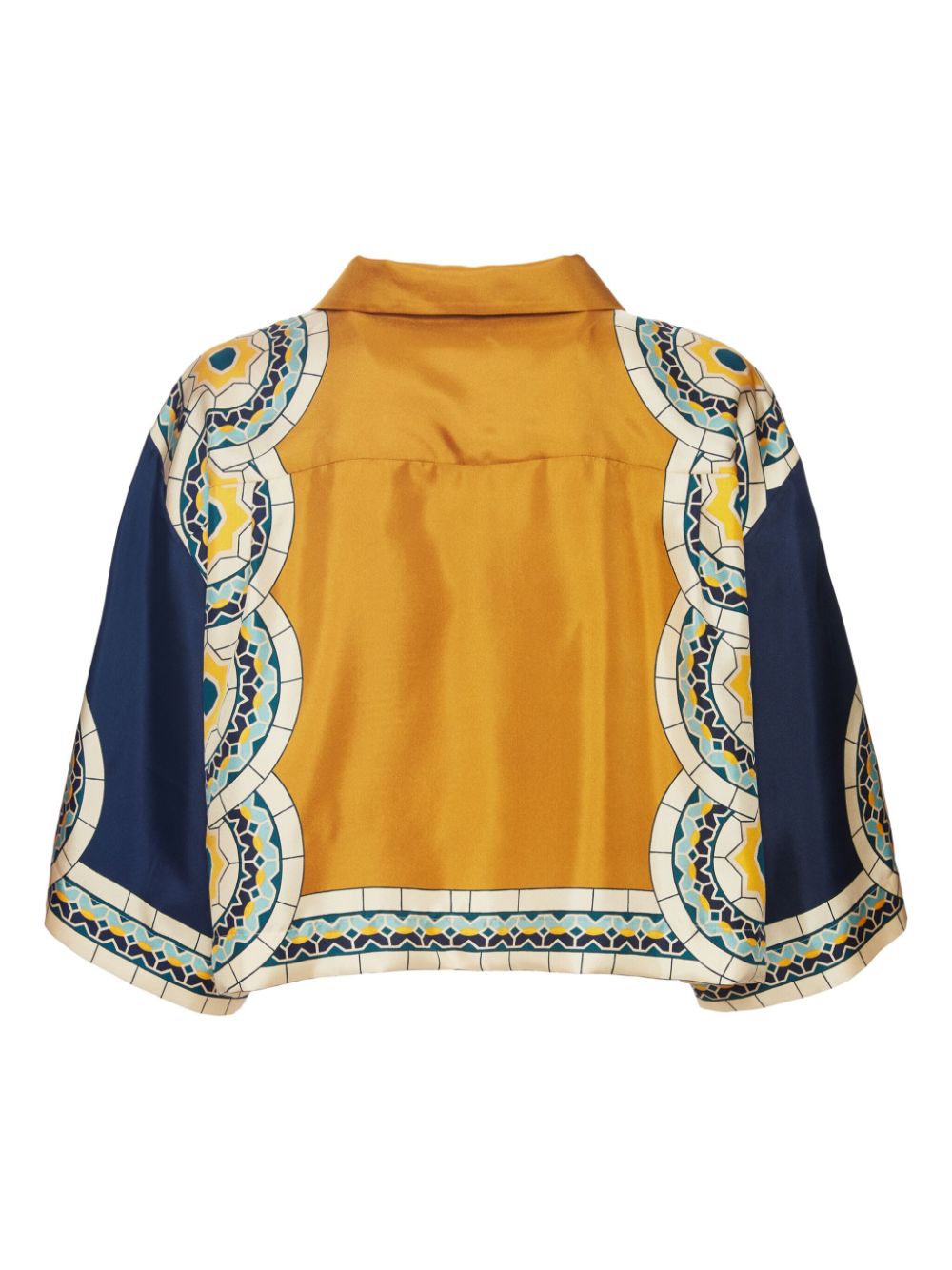 Shop La Doublej Mudejar-print Silk Crop Shirt In Yellow