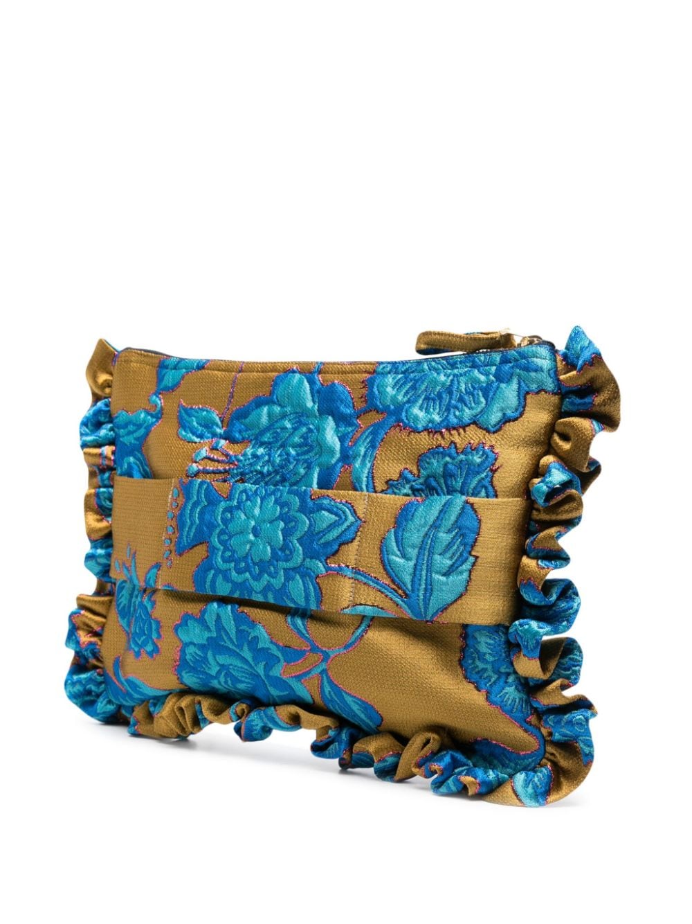 Shop La Doublej Floral-jacquard Clutch Bag In Gold
