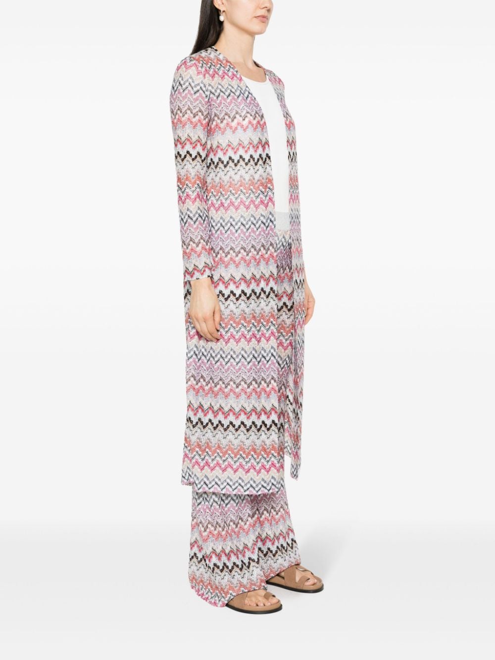 Shop Missoni Open-front Chevron Long-length Cardigan In Pink