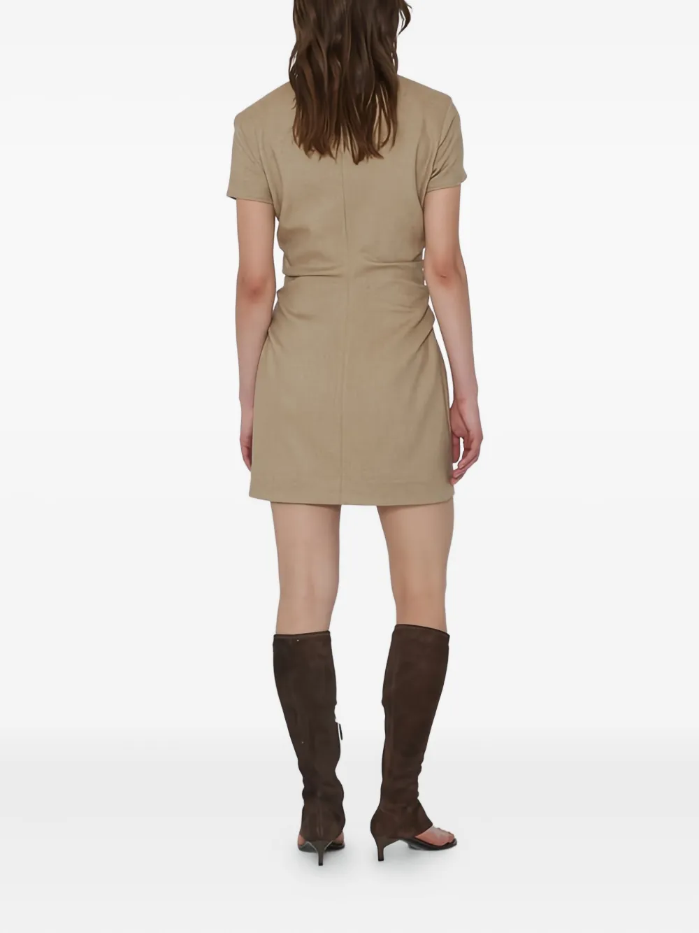 Remain Birger Christensen Button-front Ruched Dress In Brown