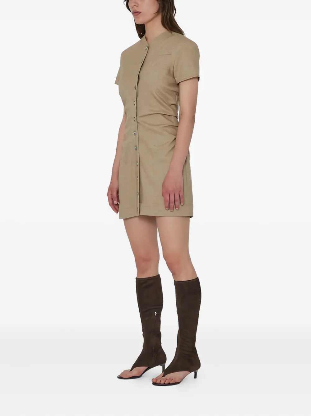 Remain Birger Christensen Button-front Ruched Dress In Brown