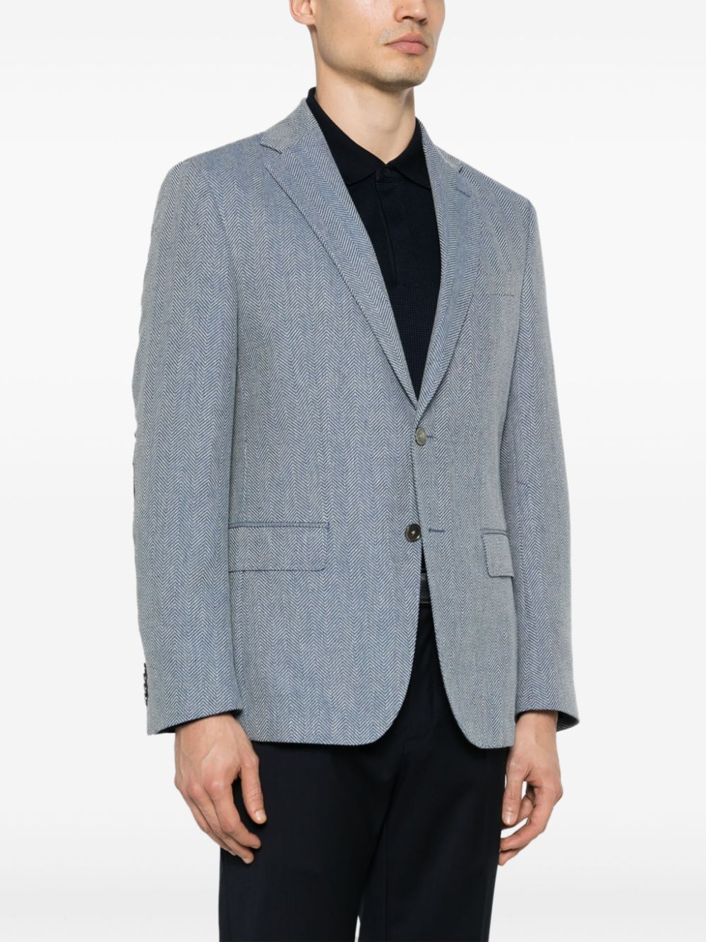 Shop Hugo Boss Chevron-pattern Blazer In Blue