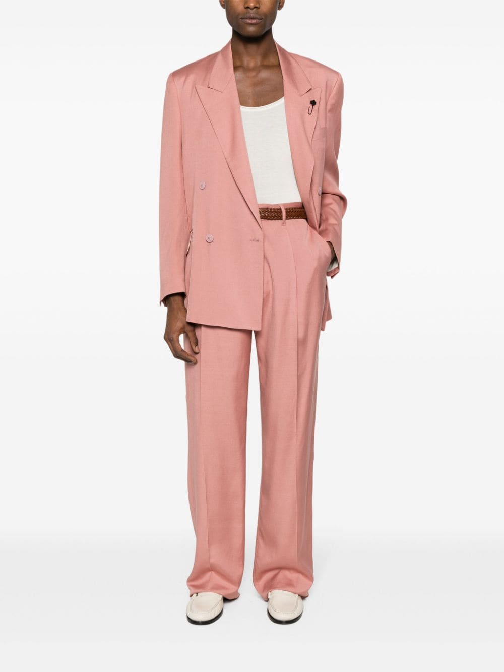 Shop Lardini Pleat-detail Wide-leg Trousers In Pink