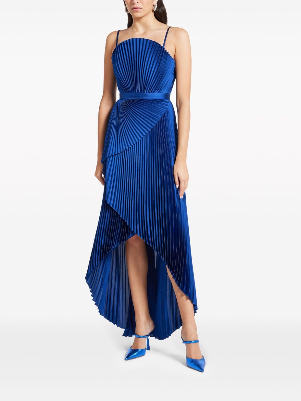 Shop Semsem Pleated High-low Dress In Blue
