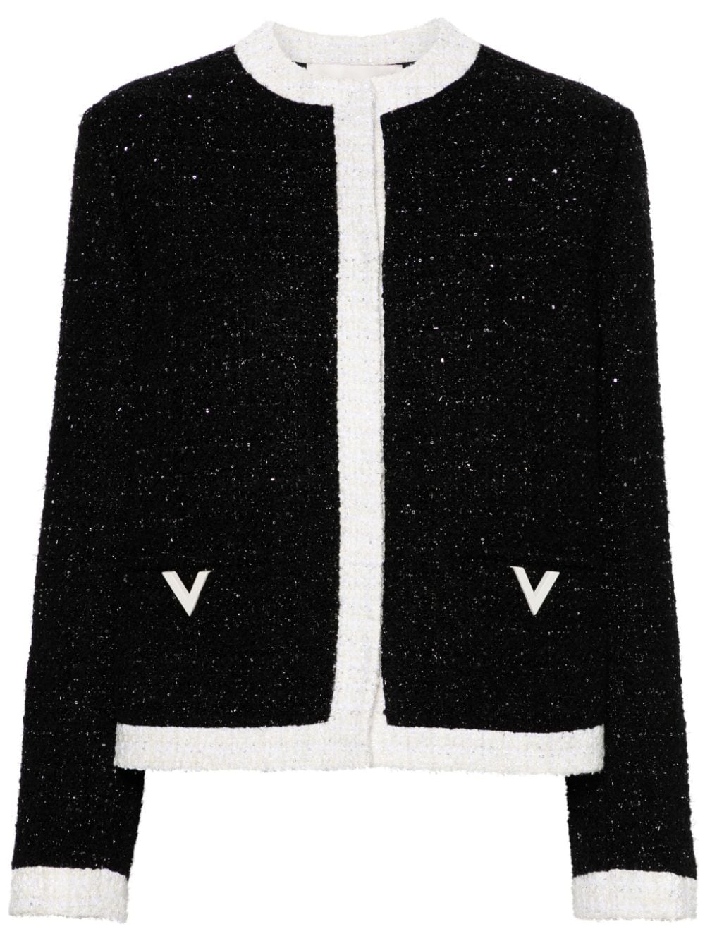 Shop Valentino Sequinned Glaze Tweed Jacket In Black