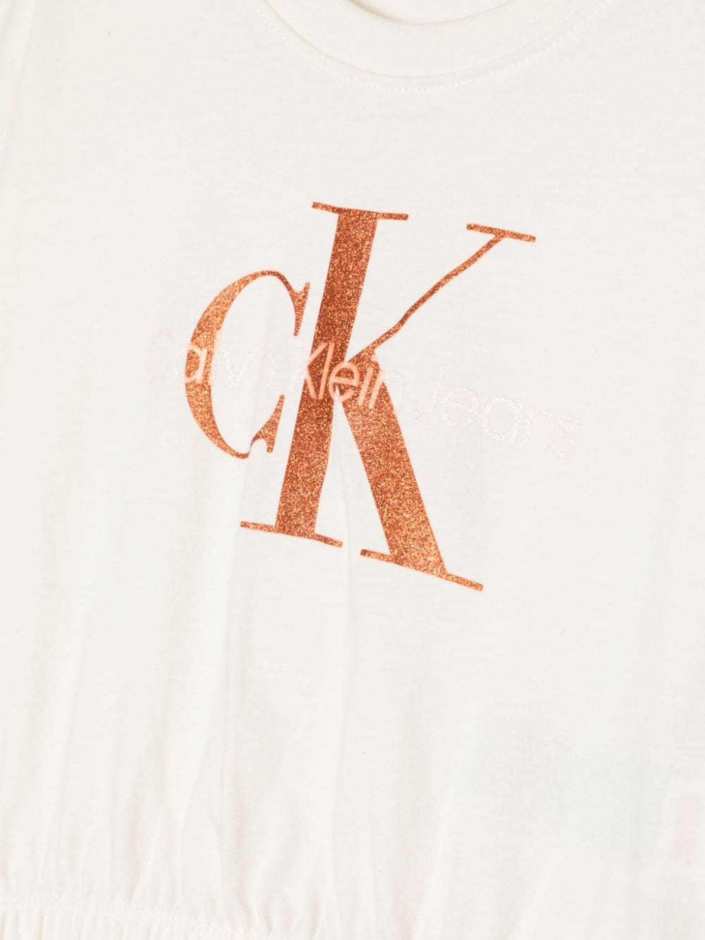 Shop Calvin Klein Glitter Monogram Cropped T-shirt In Neutrals