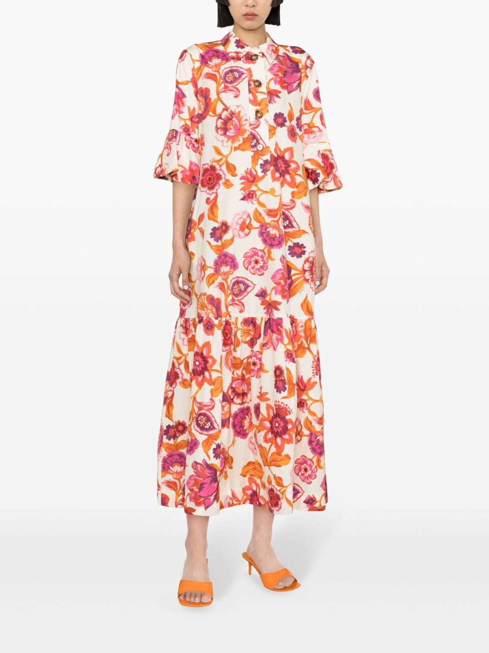 La DoubleJ Maxi-jurk met bloemenprint Beige