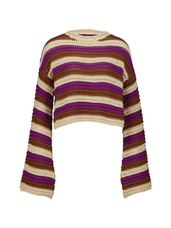 La DoubleJ Bell-sleeve Cropped Sweater in Purple