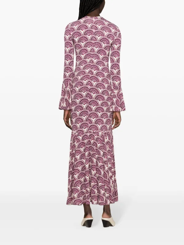 La DoubleJ Alba Fans-print Maxi Dress Purple FARFETCH
