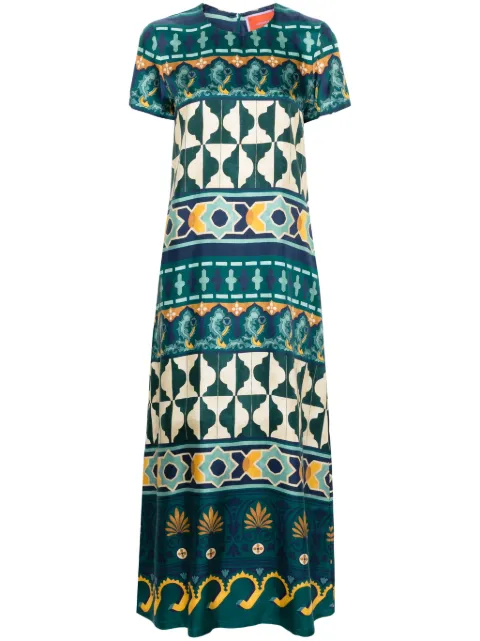 La DoubleJ geometric-print silk swing dress