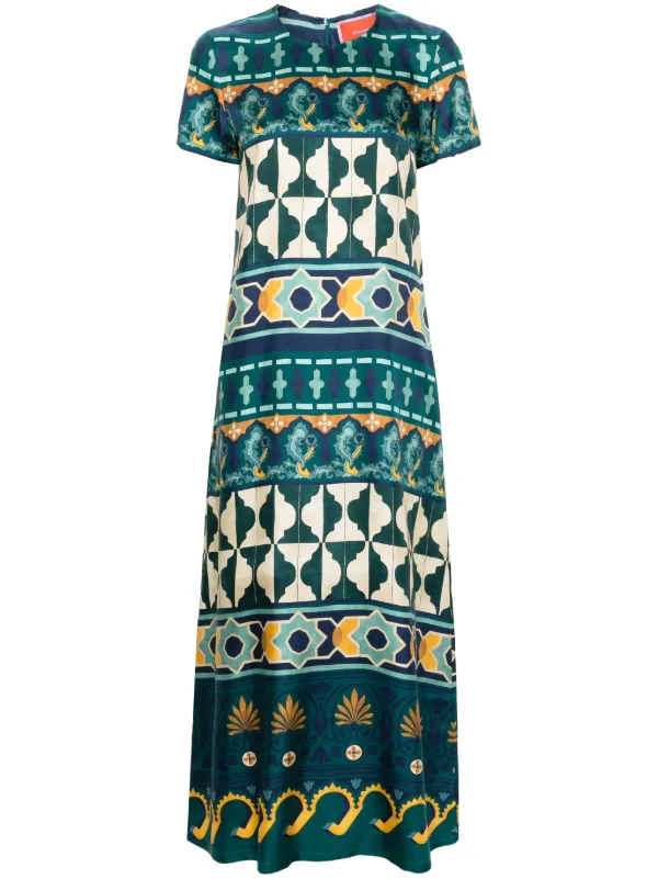La DoubleJ geometric-print Silk Swing Dress | Green | FARFETCH