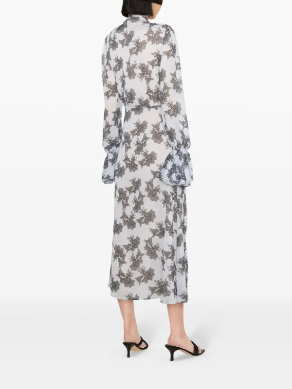 Rotate By Birger Christensen Floral-print Pliss Maxi Dress - Blue