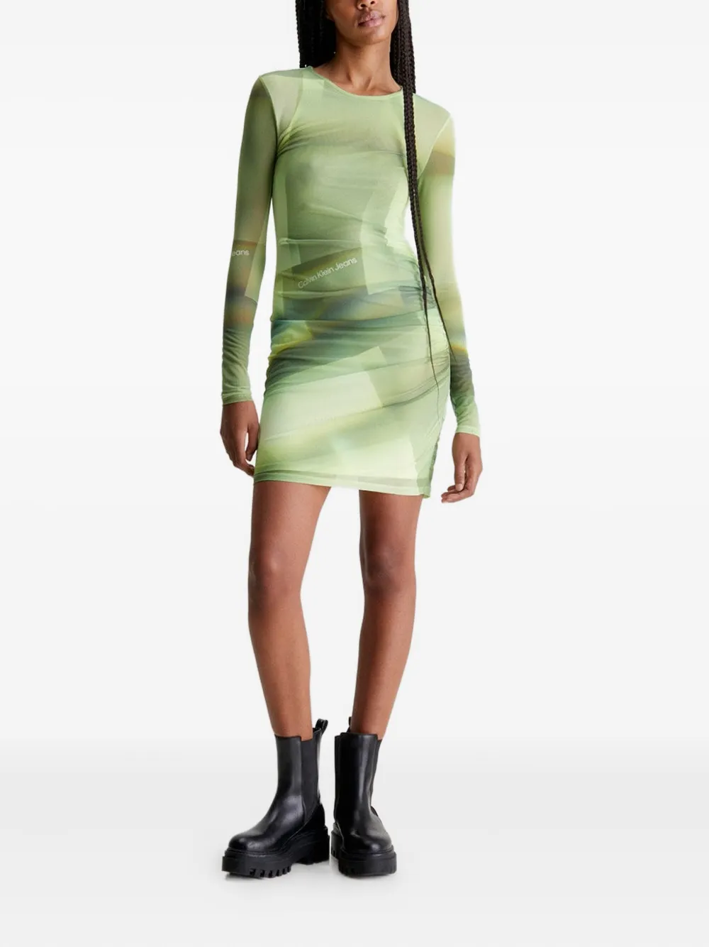 Calvin Klein Jeans Mesh mini-jurk met lange mouwen - Groen