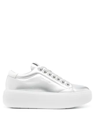 Calvin Klein Metallic Leather Sneakers Silver FARFETCH AM