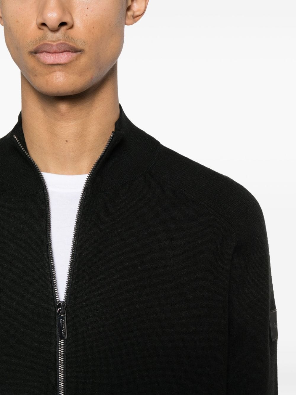 Shop Calvin Klein Knitted Zipped Cardigan In Black