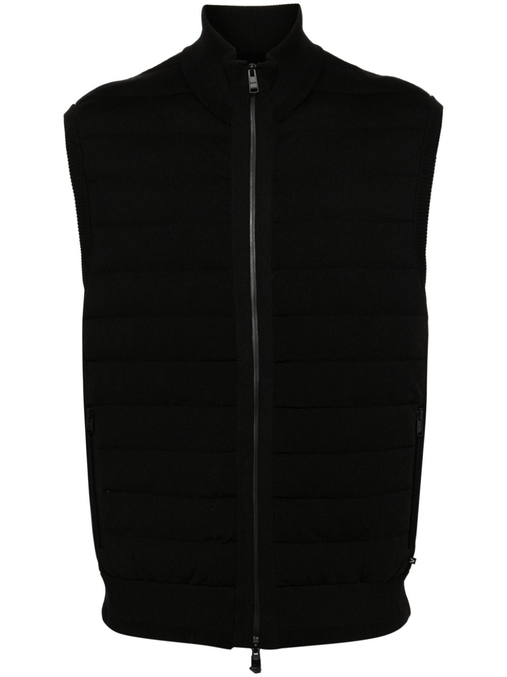 Hugo Boss Knitted-panels Quilted Gilet In Black
