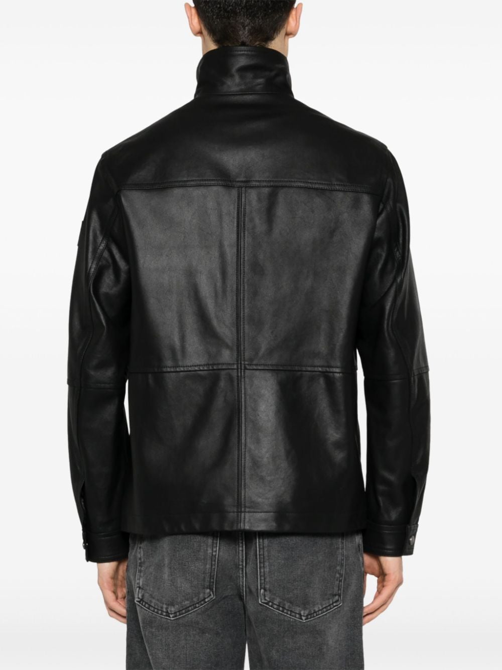 Shop Hugo Boss Zip-up Leather Jacket In Black