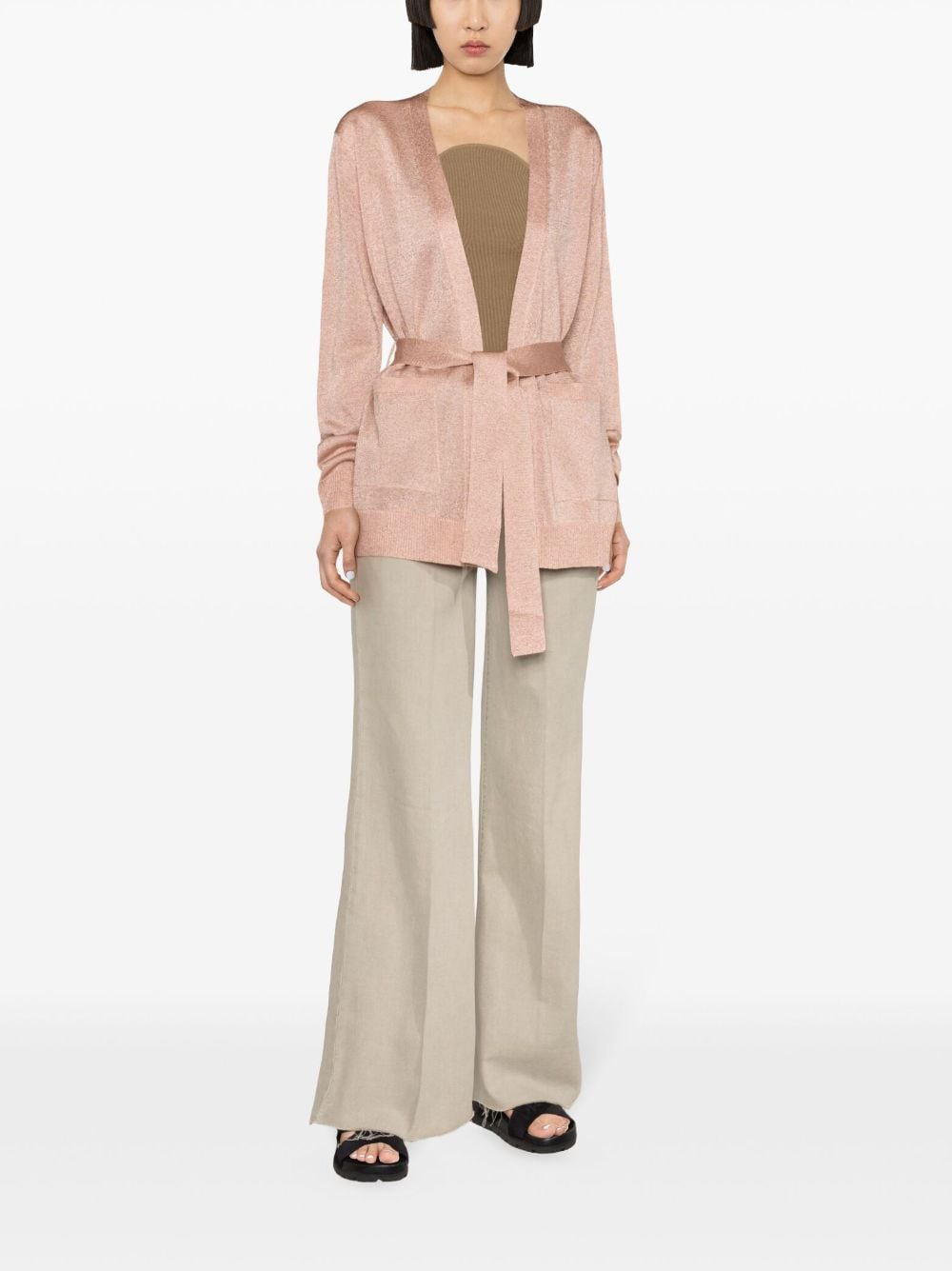 Shop Missoni Metallic-threading Belted Cardigan In Pink