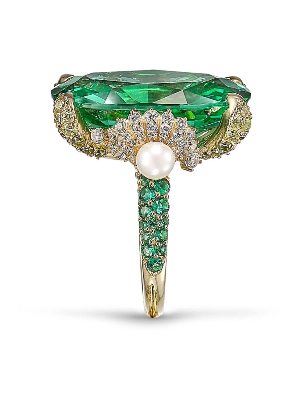 Shop Anabela Chan 18kt Yellow Gold Vermeil Tourmaline Mermaid Gemstone And Pearl Ring In Green