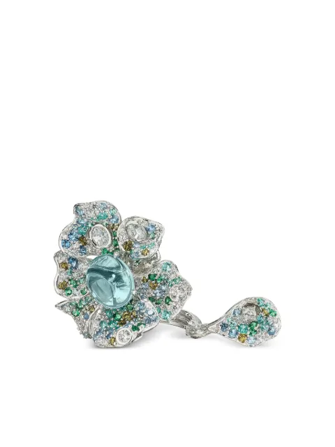 Anabela Chan anillo Aqua Peony en oro blanco vermeil de 18kt con gemas