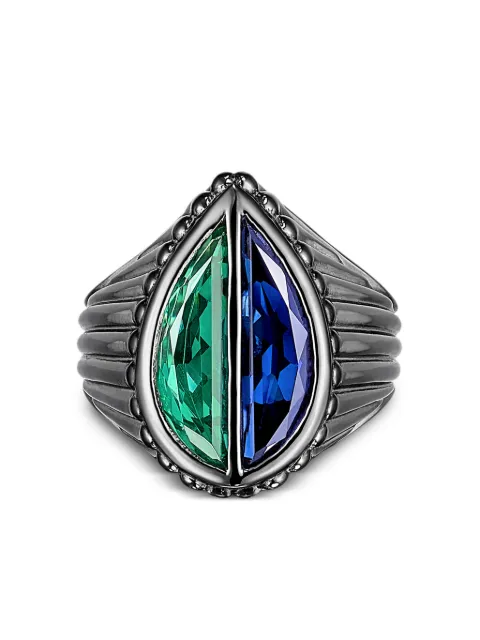 Anabela Chan 18kt black gold Emerald Pear Signet gemstone ring